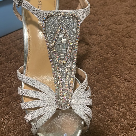 Silver Antonio Nadelle Platform Jeweled Dress Leather sandals - Picture 6 of 6